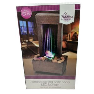 Home Elements Mirrored Raining Color Show LED Cascading Fountain w/ River Stones